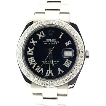 Rolex Datejust II Stainless Steel Diamond Black Roman  Dial 41mm Watch